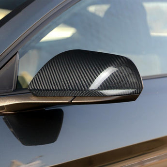 ford mustang carbon fiber mirror caps installed close up