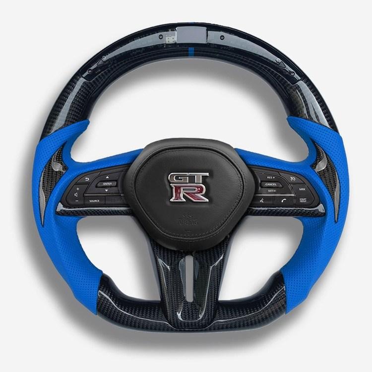 nissan gtr r35 custom steering wheel blue leather