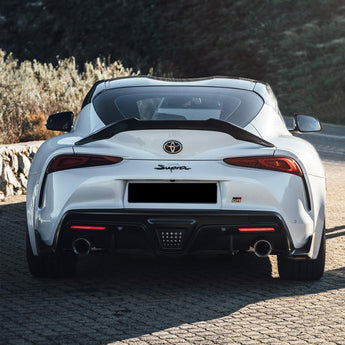 toyota supra mk5 carbon fiber high kick spoiler installed full view