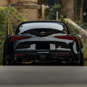 toyota supra mk5 mb style carbon fiber spoiler installed full view