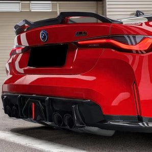 bmw m3 m4 g80 g82 vr style carbon fiber spoiler installed angle view